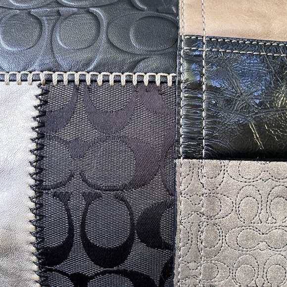 Coach Large  Black/Gold/Tan Mixed Leather Patchwork Tote - Picture 7 of 13